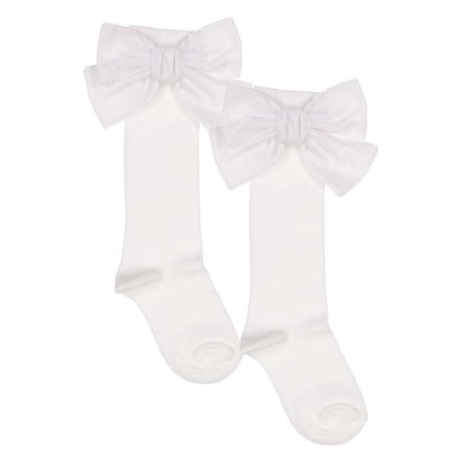 Picture of Meia Pata Extra Large Velvet Bow Knee Socks - White