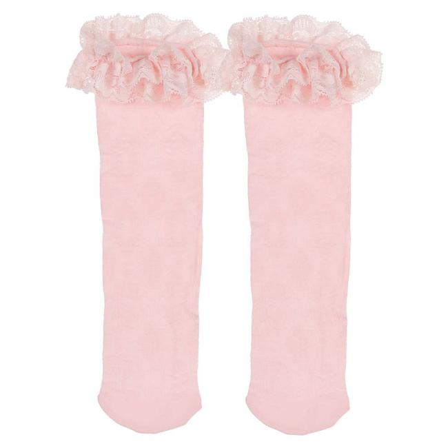 Picture of Meia Pata Girls Knee High Lace Sock With Lace Ruffle - Pale Pink