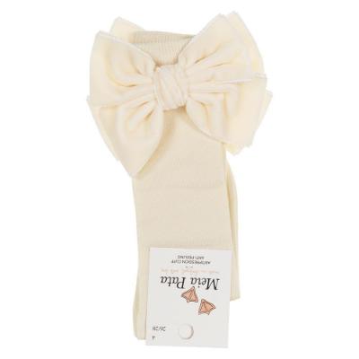 Picture of Meia Pata Extra Large Velvet Bow Knee Socks - Pearl Cream