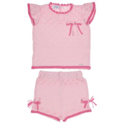 Picture of Rahigo Girls Summer Knit Openwork Jumper & Shorts Set X 2 - Baby Pink Fuchsia
