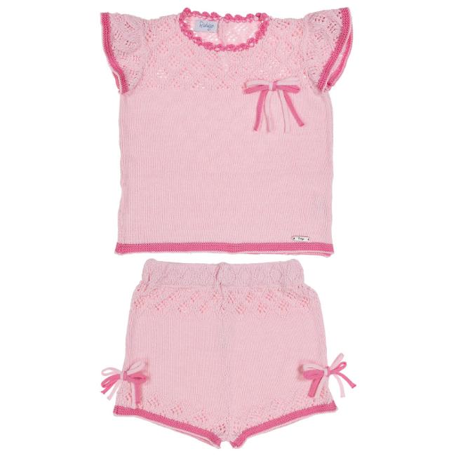 Picture of Rahigo Girls Summer Knit Openwork Jumper & Shorts Set X 2 - Baby Pink Fuchsia