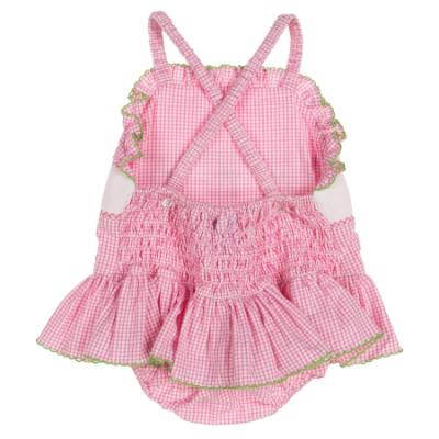 Picture of Anavini Girls Smocked Cherries Vintage Style Skirted Swimsuit - Fuchsia Pink Check