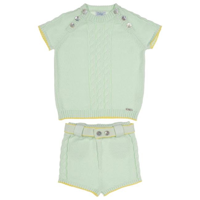 Picture of Rahigo Boys Summer Knit Cable Jumper & Shorts Set X 2 - Mint Green Lemon