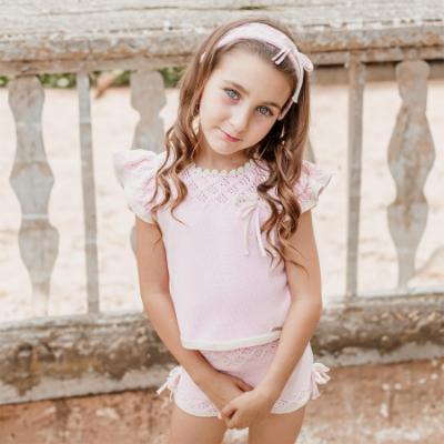 Picture of Rahigo Girls Summer Knit Openwork Jumper & Shorts Set X 2 - Baby Pink Fuchsia