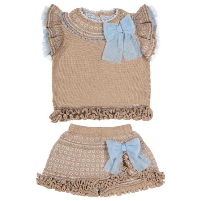 Picture of Rahigo Girls Summer Knit Ruffle Skort & Jumper Set X 2 - Beige Blue
