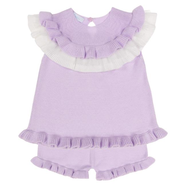 Picture of Granlei Girls Summer Knit Ruffle Tulle Shorts Set - Lilac White