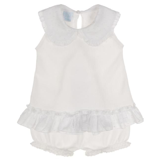 Picture of Granlei Girls Summer Knit Plumetti Ruffle tunic Shorts Set - White White
