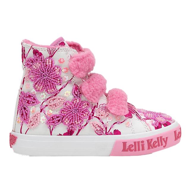 Picture of Lelli Kelly Girls Brooke Mid Ankle Boot With 3 Front Straps & Curly Fleece Lining - White Pink Fuchsia