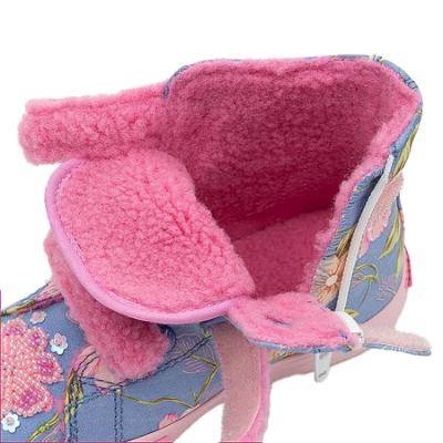 Picture of Lelli Kelly Girls Brooke Mid Ankle Boot With 3 Front Straps & Curly Fleece Lining - Blue Pink Fuchsia