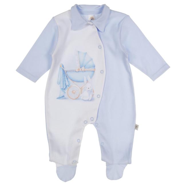 Picture of First Baby Boys Front Fastening Vintage Pram Babygrow - Blue 
