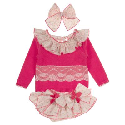 Picture of Ela Confeccion Girls Knitted 3 Piece Jam Pant Set - Fuchsia Pink