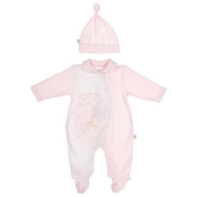 Picture of First Baby Girls Boxed Unicorn Print Babygrow Hat & Swaddle Set X 3 - Pink 