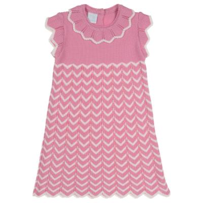 Picture of Granlei Girls Knitted ZigZag Dress - Fuchsia Pink White