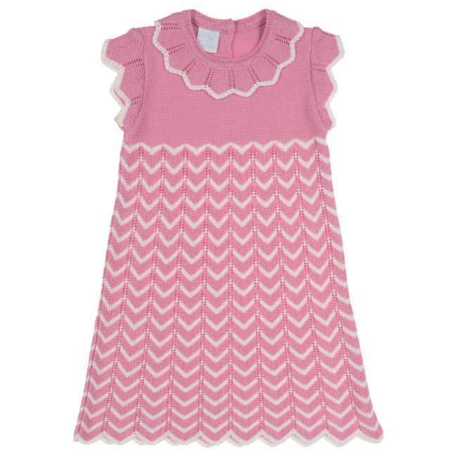 Picture of Granlei Girls Knitted ZigZag Dress - Fuchsia Pink White