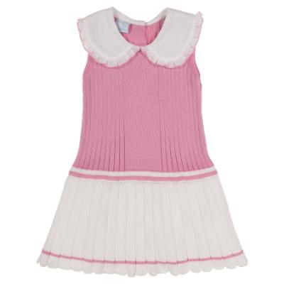 Picture of Granlei Girls Knitted Pleated Dress With Oversized Collar - Fuchsia Pink White