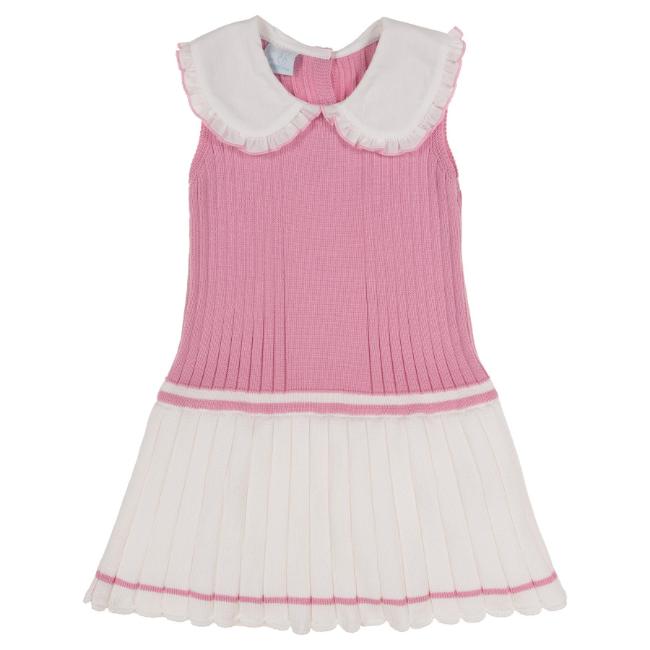 Picture of Granlei Girls Knitted Pleated Dress With Oversized Collar - Fuchsia Pink White