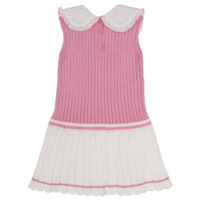 Picture of Granlei Girls Knitted Pleated Dress With Oversized Collar - Fuchsia Pink White