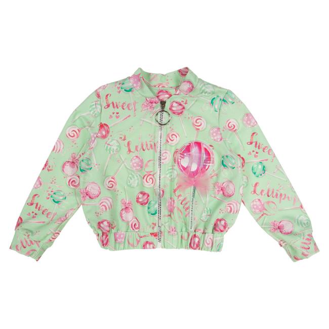 Picture of Daga Girls More Sugar AOP Lollipop Print Bomber Jacket - Green Fuchsia Pink