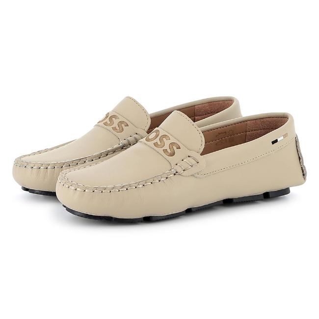 Picture of BOSS Boys Slip On Leather Logo Moccasin Loafer - Beige