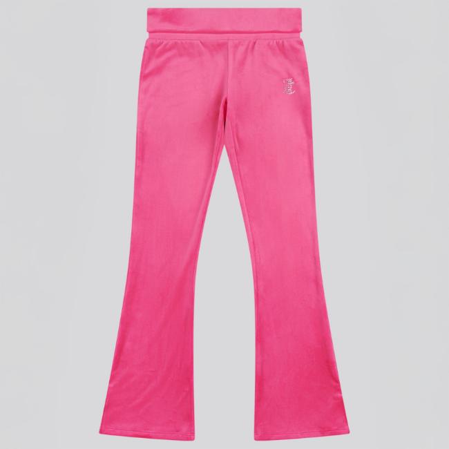 Picture of Juicy Couture Girls Diamante Logo Fold Over Velour Joggers - Fuchsia Purple