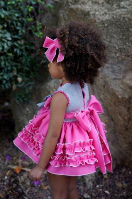 Picture of Ela Confeccion Girls Ruffle Summer Dress Panties Hairbow Set X 3 - Grey Fuchsia