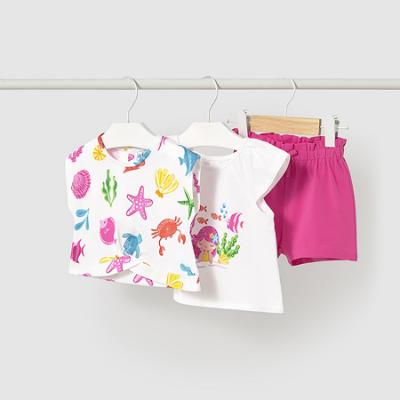 Picture of Mayoral Toddler Girls Summer Sealife Shorts With X 2 Tops Set X 3 - Fuchsia White