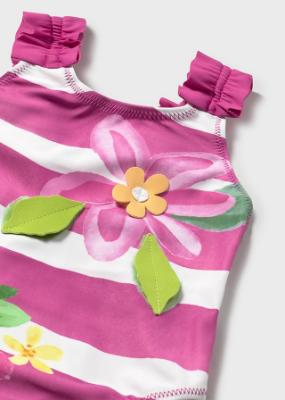 Picture of Mayoral Toddler Girls Summer Flowers Print Stripe Swimsuit - Fuchsia Pink