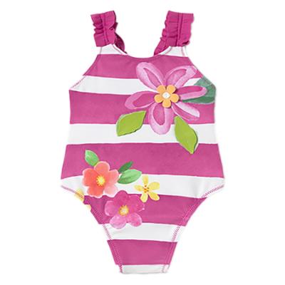 Picture of Mayoral Toddler Girls Summer Flowers Print Stripe Swimsuit - Fuchsia Pink