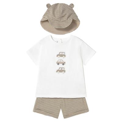 Picture of Mayoral Toddler Boys Summer T-shirt, Shorts & Sunhat Set  X 3 - Ivory Beige