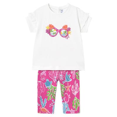 Picture of Mayoral Toddler Girls Summer Top & Leggings Set X 2 - White Fuchsia