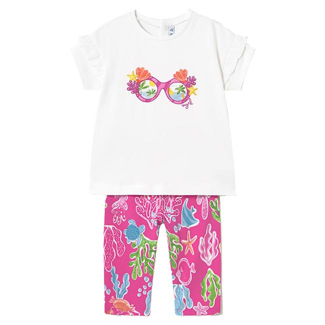 Picture of Mayoral Toddler Girls Summer Top & Leggings Set X 2 - White Fuchsia