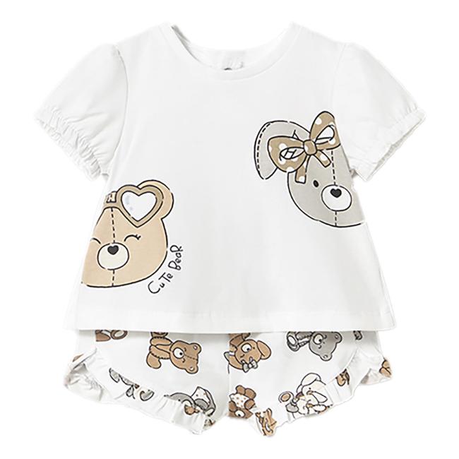 Picture of Mayoral Girls Summer Bear & Bunnies Top & Shorts Set X 2 - Ivory Beige