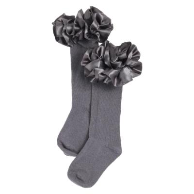 Picture of Caramelo Kids Girls Ruffle Ribbon Knee High Socks - Grey