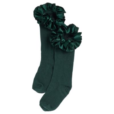 Picture of Caramelo Kids Girls Ruffle Ribbon Knee High Socks - Bottle Green