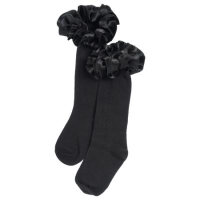 Picture of Caramelo Kids Girls Ruffle Ribbon Knee High Socks - Black