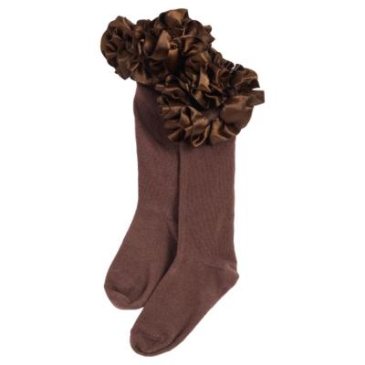 Picture of Caramelo Kids Girls Ruffle Ribbon Knee High Socks - Brown