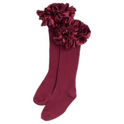 Picture of Caramelo Kids Girls Ruffle Ribbon Knee High Socks - Maroon Burgundy