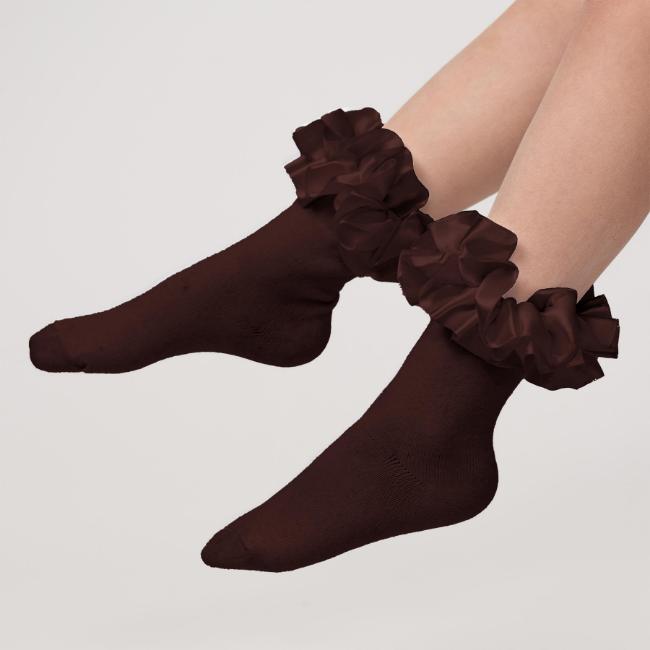 Picture of Caramelo Kids Girls Satin Ribbon Ankle Socks - Brown