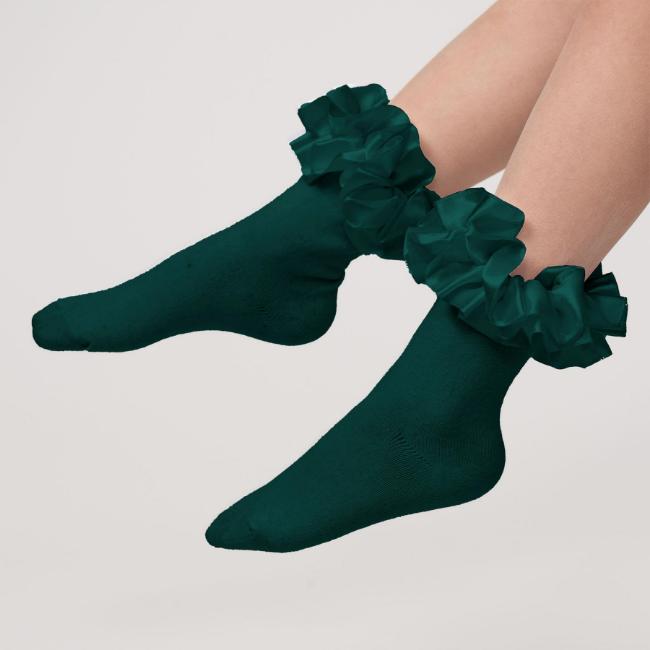 Picture of Caramelo Kids Girls Satin Ribbon Ankle Socks - Bottle Green
