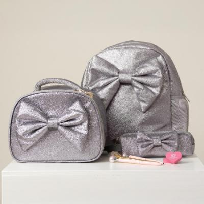 Picture of Caramelo Kids Glitter Pencil Case With Padded Bow - Grey Glitter