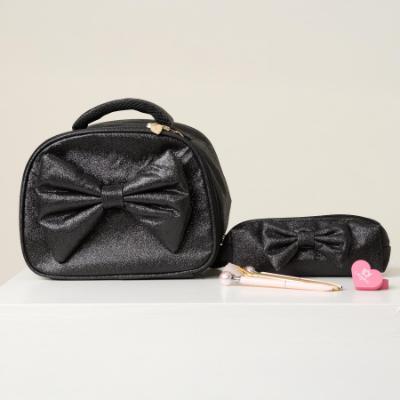 Picture of Caramelo Kids Glitter Pencil Case With Padded Bow - Black Glitter