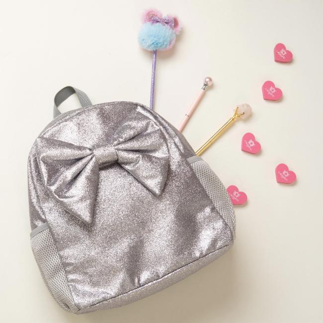 Picture of Caramelo Kids Glitter School Bag With Bow - Grey Glitter