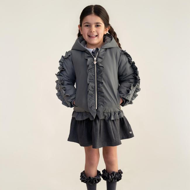 Picture of Caramelo Kids Girls Hooded Short Coat With Frill - Grey