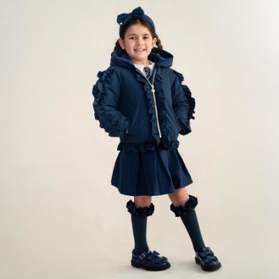 Picture of Caramelo Kids Girls Hooded Short Coat With Frill - Navy