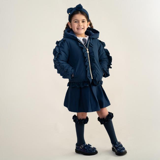 Picture of Caramelo Kids Girls Hooded Short Coat With Frill - Navy
