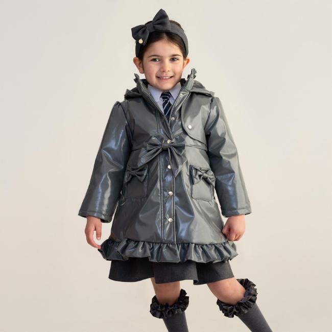 Picture of Caramelo Kids Girls Hooded Rain Mac With Bows & Frill - Grey