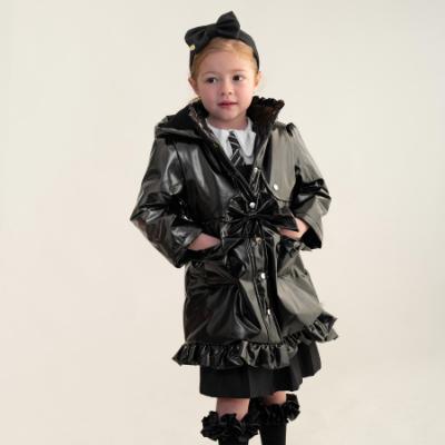 Picture of Caramelo Kids Girls Hooded Rain Mac With Bows & Frill - Black