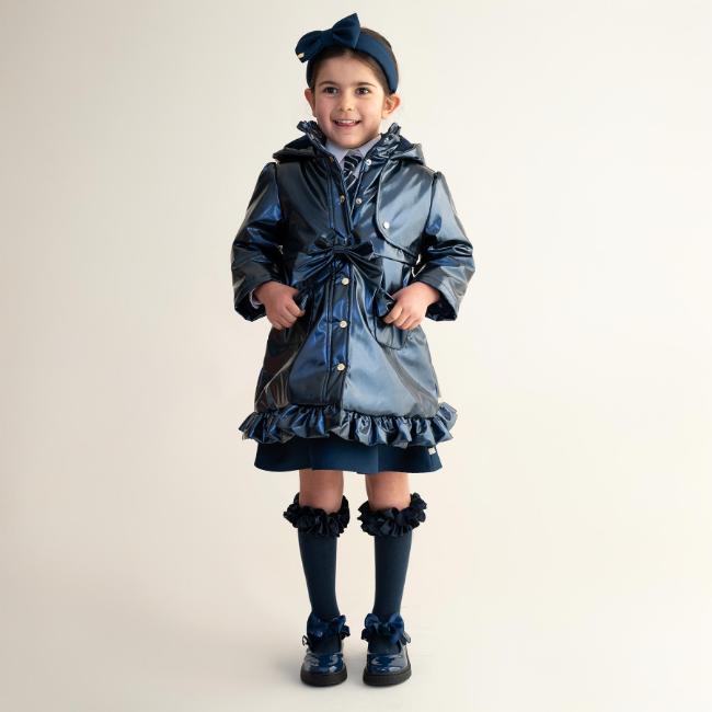 Picture of Caramelo Kids Girls Hooded Rain Mac With Bows & Frill - Navy