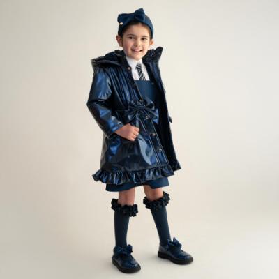 Picture of Caramelo Kids Girls Hooded Rain Mac With Bows & Frill - Navy