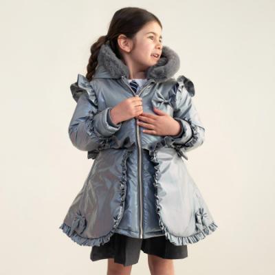 Picture of Caramelo Kids Girls Fur Trim Hooded Peplum Coat - Grey